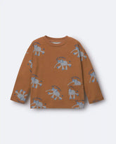 Toddler Long-Sleeve Relaxed Graphic Tee in Elephant Print - Brown