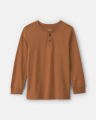 Boys Long-Sleeve Henley T-Shirt - Brown