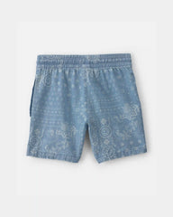 Boys Bandana Floral Chambray Short - Blue