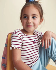 Toddler Girl Cherry Striped Rib Top - Burgundy/Cream