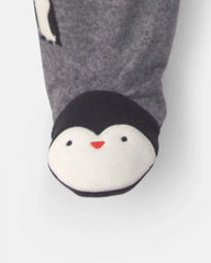 Baby Boy Penguin Fleece 2-Way Zip Sleep & Play Pajamas - Grey