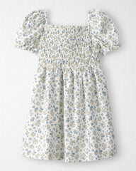 Toddler Girl Smocked Dress Made with Organic Cotton in Spring Bloom Print