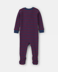 Baby Boy 1-Piece Dog Striped 2-Way Zip 100% Cotton Snug Fit Footed Pajama - Burgundy/Blue
