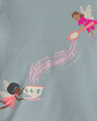 Toddler Girl 4-Piece Fairy 100% Cotton Snug Fit Pajama Set - Blue/Cream