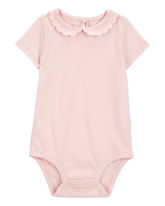 Baby Scalloped Collar Short-Sleeve Bodysuit - Pink