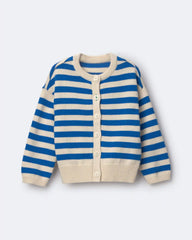 Toddler Girl Button-Down Cardigan in Stripes - Royal Blue/Cream