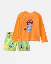 Toddler Boy 2-Piece Blueyâ„¢ Rashguard & Swim Trunk Set - Orange/Green