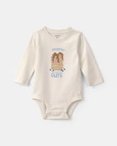 Baby Girl 'Flippin' Cute' Pancake Long-Sleeve Graphic Bodysuit - Cream