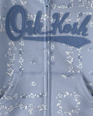 Baby Girl Floral OshKosh Logo Zip-Up Hoodie - Blue
