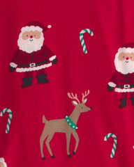 Baby 2-Piece Beige Santa Christmas 100% Cotton Snug Fit Pajama Set - Red