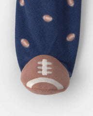 Baby Boy Football Fleece 2-Way Zip Sleep & Play Pajamas - Navy Blue
