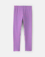Kids Floral Fleece Pull-On Stretch Leggings - Purple