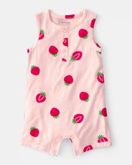 Baby Girl Strawberry PurelySoft Romper - Pink