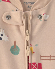 Baby Farm 100% Cotton 2-Way Zip Sleep & Play Pajamas - Beige