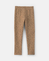 Girls Leopard Fleece Pull-On Stretch Leggings - Brown