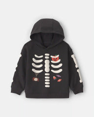 Toddler Boy Skeleton Halloween Hoodie - Black/White