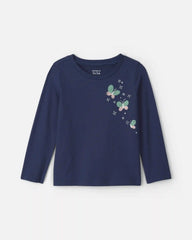 Toddler Girl Butterfly Floral Long-Sleeve Graphic Tee - Navy Blue