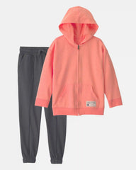 Boys 2-Piece French Terry Hoodie & Pant Set - Orange/Grey