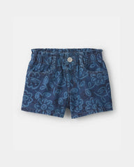 Toddler Girl Floral Denim Shorts - Dark Wash