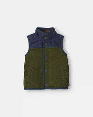 Baby Boy Color Block Corduroy Vest - Olive Green/Blue