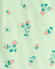 Girls Strawberry 100% Cotton Snug Fit 4-Piece Pajama Set - Green/Pink