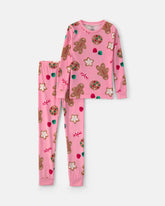 Girls 2-Piece Christmas Gingerbread DreamPlush Snug Fit Pajama Set - Pink