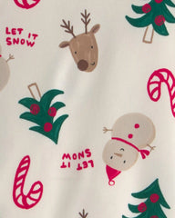 Girls 2-Piece Christmas Icon Fleece Loose Fit Night Gown & Doll Gown - Cream
