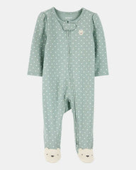 Baby Girl Polka Dot 2-Way Zip Cotton Sleep & Play Pajamas - Green