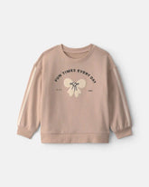 Toddler Girl 'Fun Times Every Day' Bow French Terry Pullover Sweatshirt - Tan