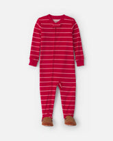 Baby Boy 1-Piece Moose Striped 2-Way Zip DreamPlush Snug Fit Footed Pajama - Red