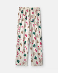 Adult Christmas Icon Fleece Loose Fit Pajama Bottoms - Cream