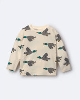 Toddler Long-Sleeve Relaxed Graphic Tee in Duck Print - Cream