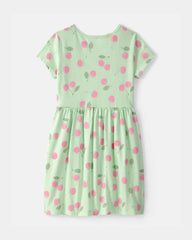 Girls Cherry Short-Sleeve Dress - Green