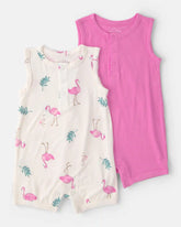 Baby Girl 2-Pack Flamingo PurelySoft Sleeveless Romper Set - Pink/Ivory