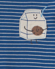Baby Boy 4-Piece Milk & Cookies 100% Cotton Snug Fit Pajama Set - Blue