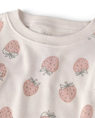 Girls 2-Piece Organic Cotton Ribbed Pajama Set in Strawberry Print