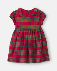 Baby Girl Holiday Plaid Short-Sleeve Dress - Red