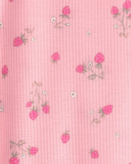 Girls Strawberry Rib Loose Fit 2-Piece Pajama Set - Pink