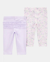 Baby Girl 2-Pack Floral Pull-On Pants - Purple