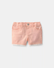 Toddler Girl Eyelet Trim Twill Shorts - Peach
