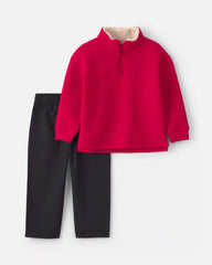 Baby Boy 2-Piece Fleece Pullover & Pant Set - Red/Grey