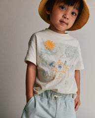 Toddler Relaxed Graphic Tee in Beach Print - Cream
