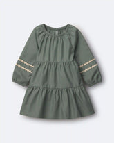 Toddler Girl Rick-Rack Long-Sleeve Tiered Dress - Olive