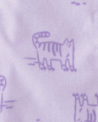 Girls 1-Piece Roller Skating Cat Fleece Loose Fit Pajama - Purple