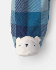 Baby Boy Bear Plaid Fleece 2-Way Zip Sleep & Play Pajamas - Blue