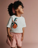 Toddler Girl 'Vibing' High-Low Dolman Tee in Clementine Print - Heather Grey
