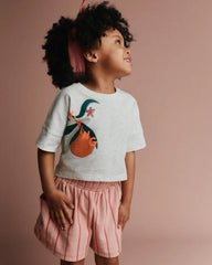 Toddler Girl 'Vibing' High-Low Dolman Tee in Clementine Print - Heather Grey