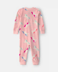 Baby Girl 1-Piece Unicorn 2-Way Zip DreamPlush Snug Fit Pajama - Pink