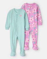 Baby Girl 2-Pack Floral Butterfly 100% Cotton Snug Fit 1-Piece Pajama - Blue/Pink