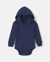 Baby Boy Thermal Long-Sleeve Hooded Bodysuit - Navy Blue